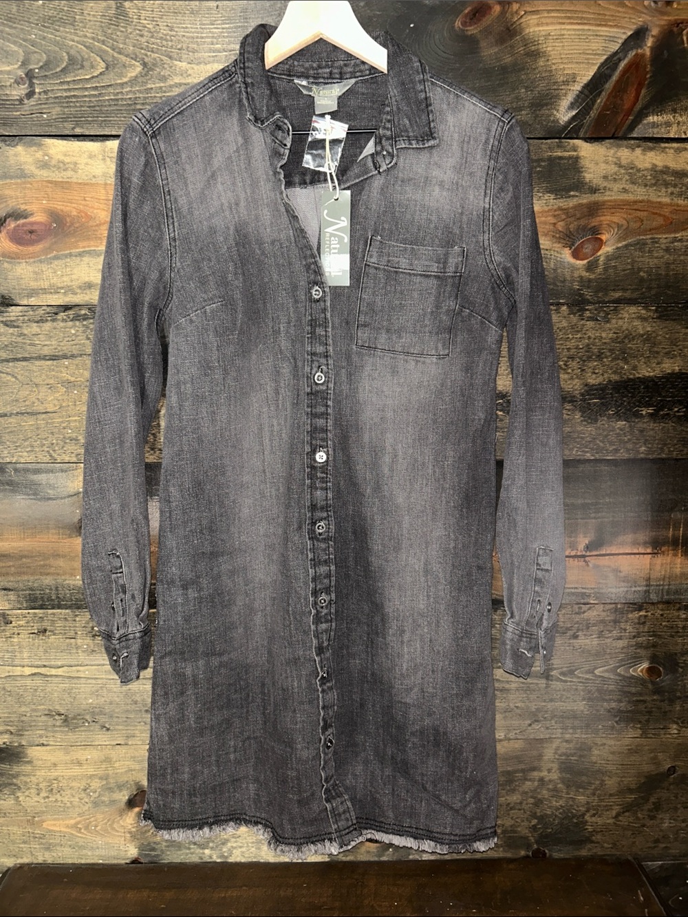 NWT Natural Reflections Washed Black Denim Shirt Dress